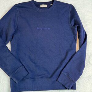 SUSPICIOUS ANTWERP NAVY ORGANIC COTTON EMBROIDERED LOGO CREWNECK SWEATSHIRT